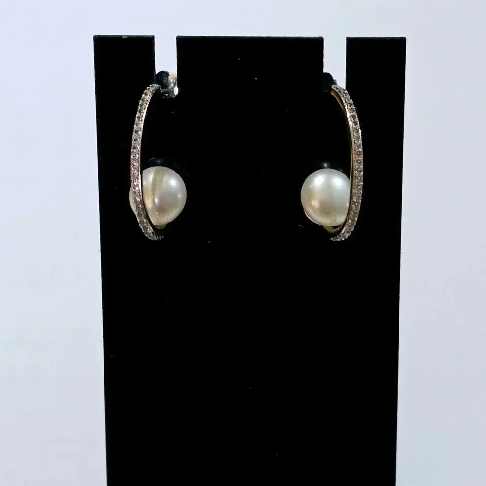 Honora Italy bronze cultured pearl cubic zirconia drop pierced earrings NWOT